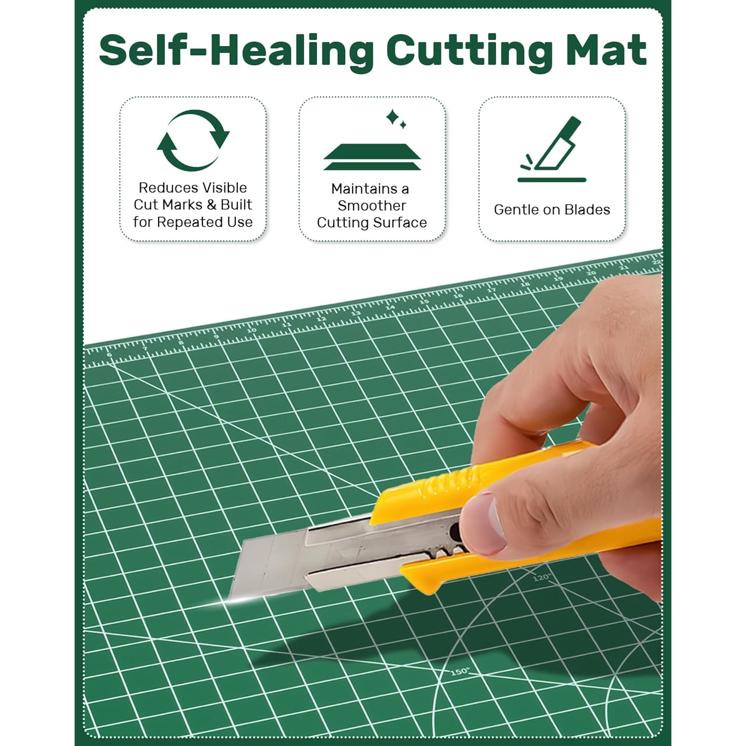 Self Healing Cutting Mat, 23" X 35", Large Double-Sided Rotary Cutting Mat For Sewing, Quilting, Scrapbooking, Fabric & Craft Cutting Board, (A1), Green