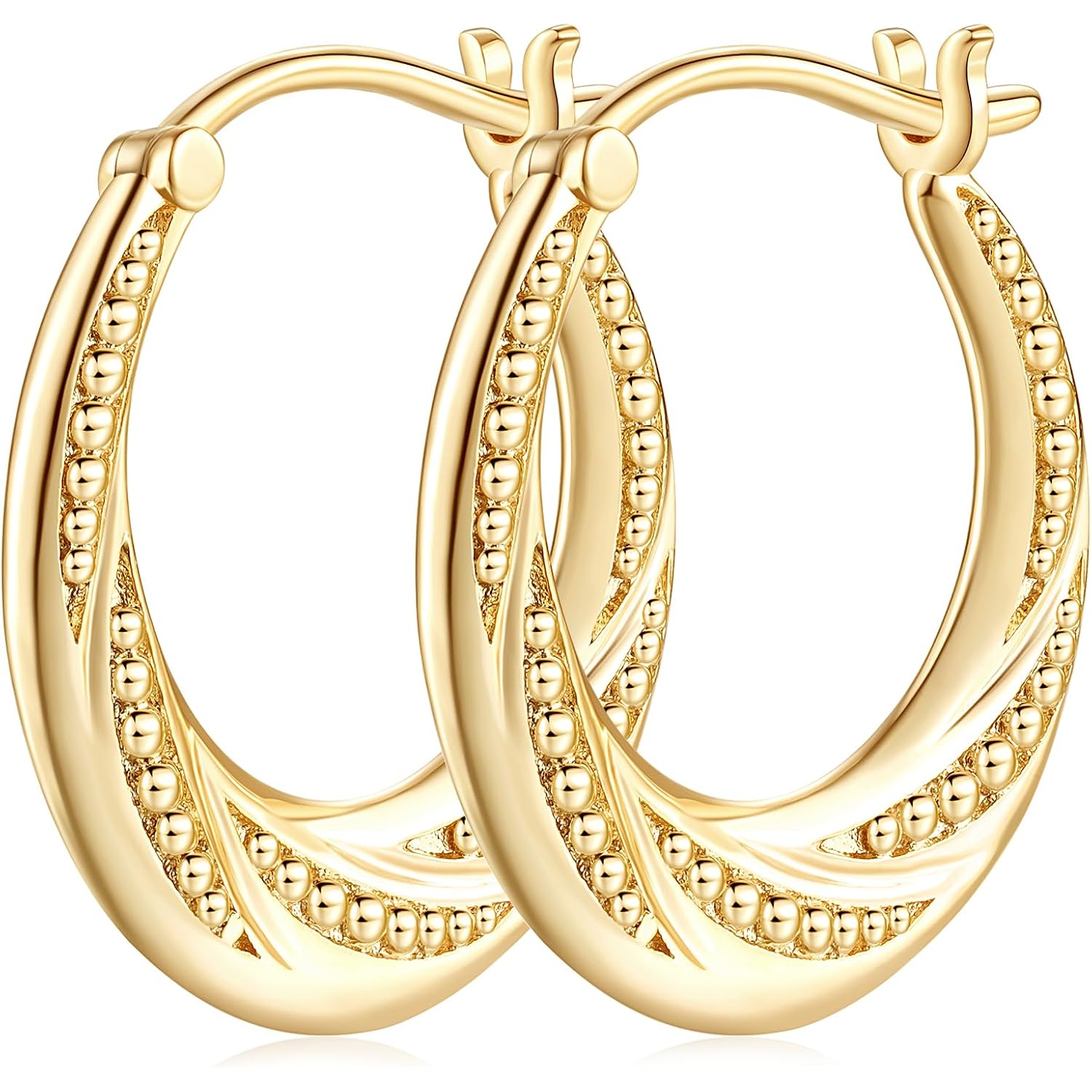 14K Gold Earrings for Women 14K Gold Hoop Earrings for Women Hoop Earring for Womens Hoops Rotating Small Ball Design Comfortable Hoops Earring for Womens 22/25mm
