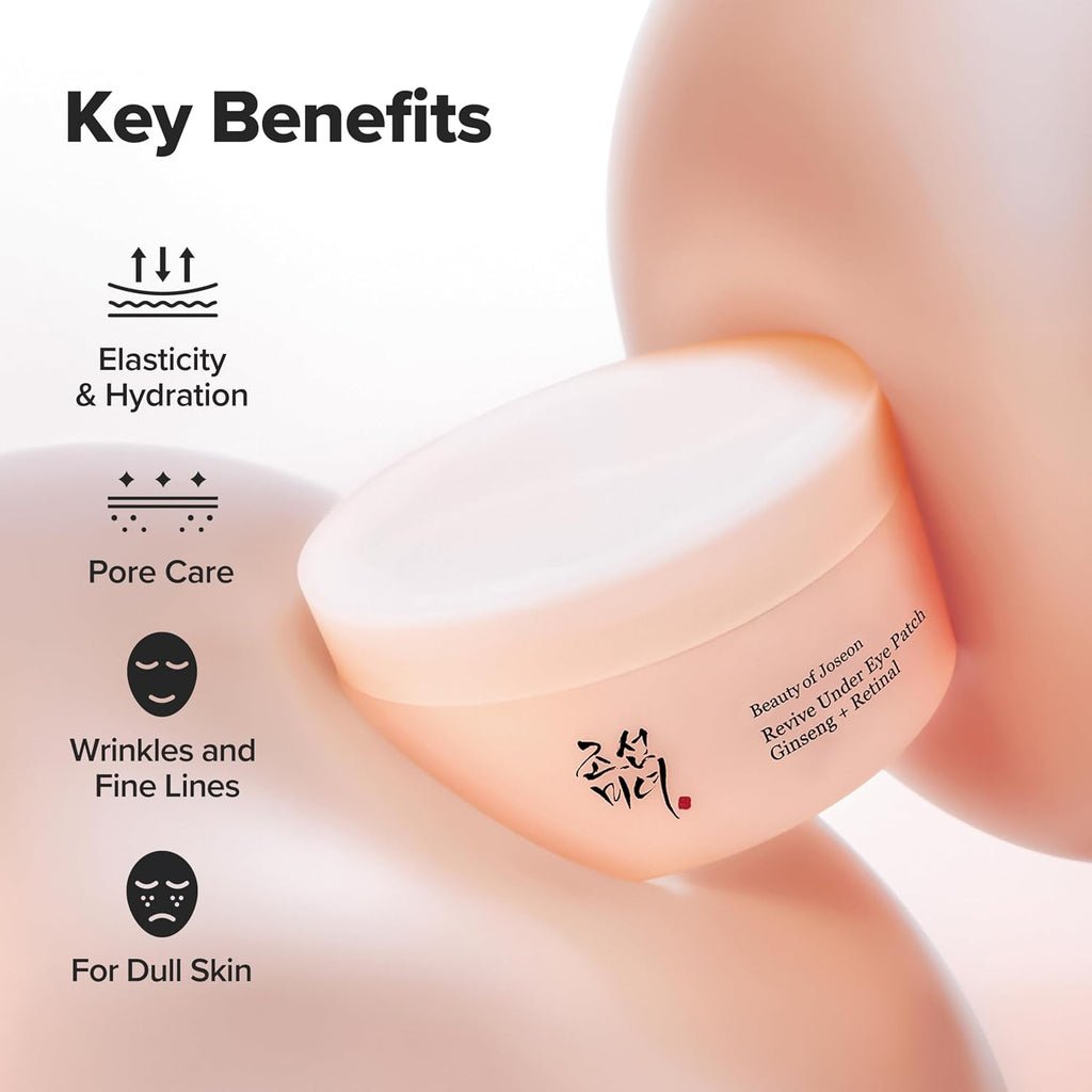 Beauty Of Joseon Revive Under Eye Patch With Retinal And Ginseng, For Puffy Eyes, Fine Lines And Wrinkles, Collagen, Peptide, Adenosine And Bakuchiol, For All Skin Types, 60 Sheets, 30 Pairs