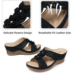 Temofon Womens Wedge Sandals Leather: Comfortable Walking Shoes Summer | Fit Wide Foot - Cute Style - Wear True Size 5-11