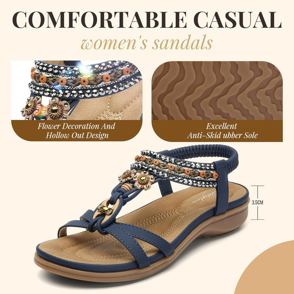 Littleplum Womens Sandals Arch Support Summer Beach Sandals Comfort Walking Shoes Bohemian Flip Flops Sandals For Women