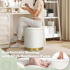 Boucle Round Ottoman With Storage,Vanity Stool With Storage For Bedroom, Ottoman Coffee Table,Small Boucle Foot Stool For Living Room, White With Gold Plating Base