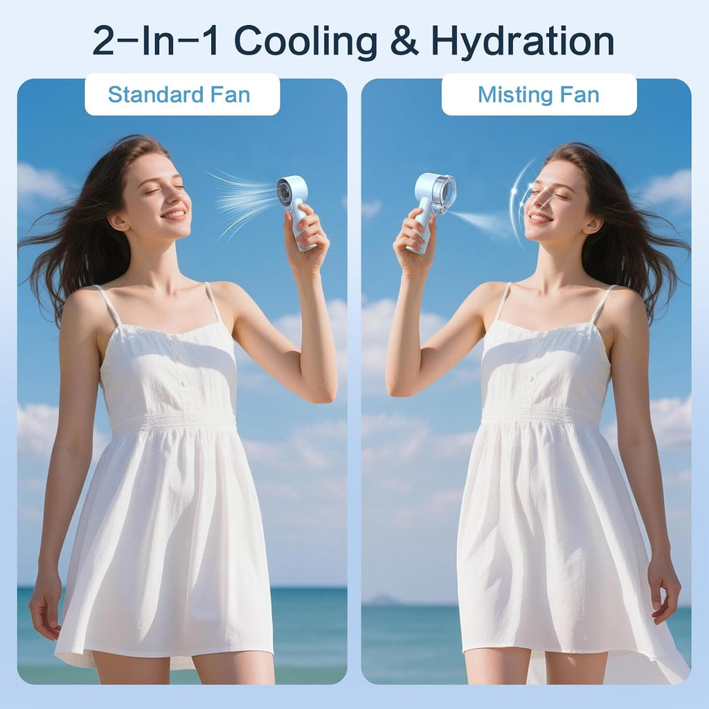 2-In-1 Handheld Misting Fan, Portable Water Spray Fan Rechargeable With 5 Speeds & Led Display, Personal Mini Cooling Fan With Detachable Tank, Summer Gifts For Women, Men - Blue