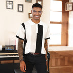 Men'S Fashion Polo Shirts Vintage Striped Knitting Shirts Casual Slim Fit Golf Shirts