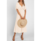Prettygarden Summer Dress For Women 2026 Casual Short Sleeve Bow Tie V Neck Ruffle Midi Flowy Dresses