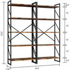 Shintenchi 5 Tiers Bookshelf, Classically Tall Bookcase Shelf, Industrial Book Rack, Modern Book Holder In Bedroom/Living Room/Home/Office, Storage Rack Shelves For Books/Movies-Rustic Brown