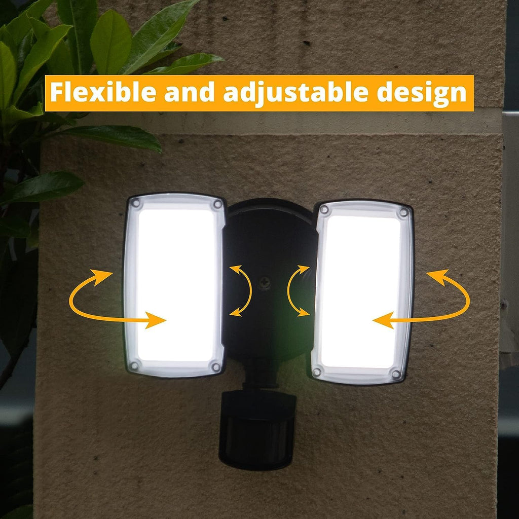 Ume 19W Led Flood Light Motion Sensor Outdoor, 2 Adjustable Head, 2000Lm, 5000K, Ip65 Waterproof, Dusk To Dawn Security Light With Photocell For Exterior,Outside,Garage,House(Black)