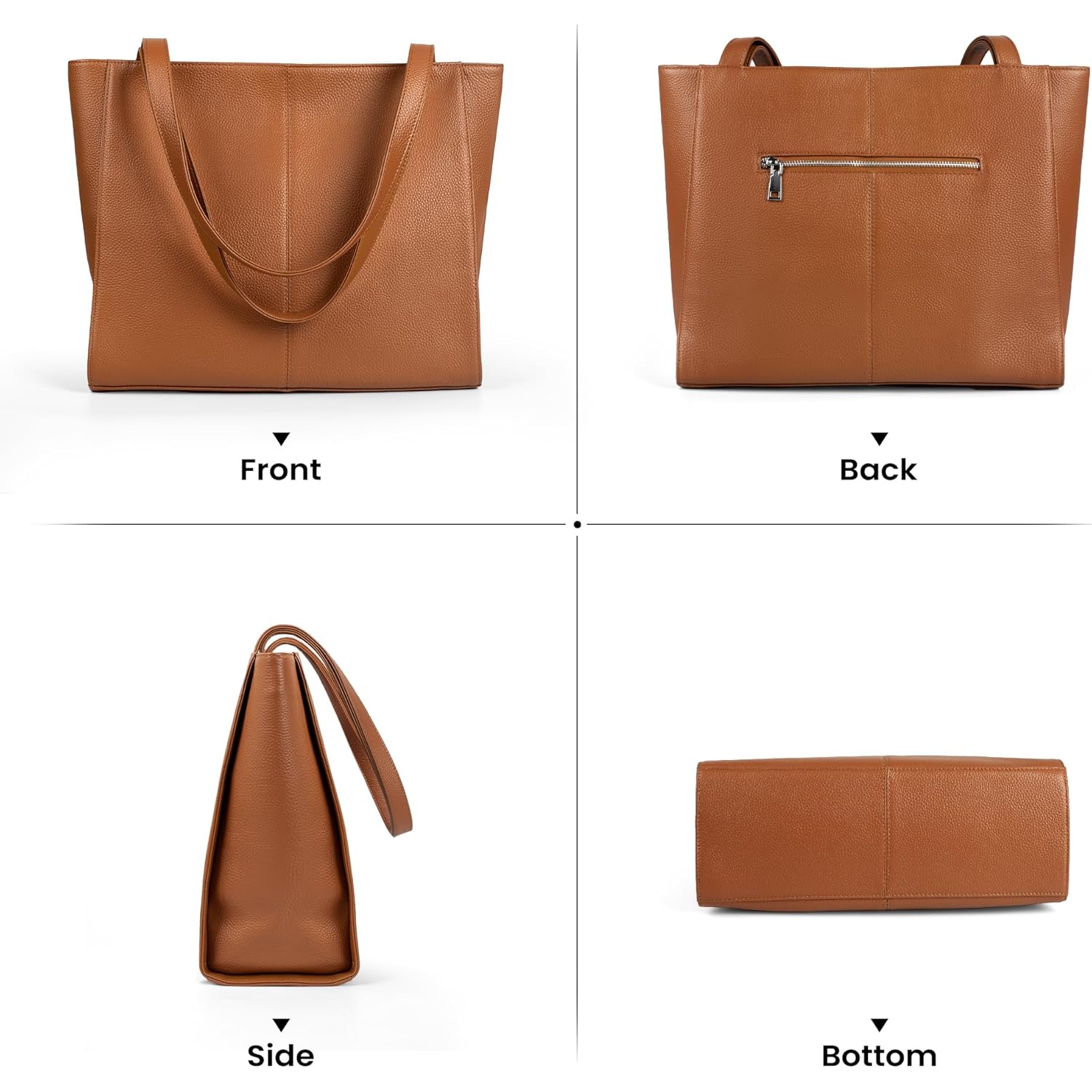 befen Genuine Leather Zipper Tote Bag for Women Work with Laptop Compartment, Women's Leather Shoulder Purse Satchel Handbags