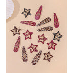 Metal Snap Hair Clips,8 Pairs Hair Barrettes For Women - Star & Water Drop Hair Barrettes, Non-Slip Y2K Accessories For Thin Thick Hair,Pink And Brown Leopard Print
