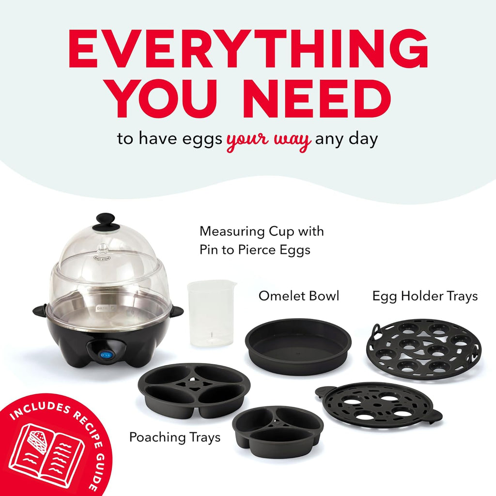 Dash Deluxe Egg Cooker - Boiler, Poacher & Steamer - Includes Measuring & Recipe Guide - Dishwasher Safe - BPA Free - Holds 12 Eggs, Black