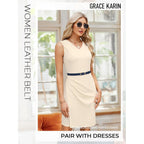 GRACE KARIN Women Leather Belt for Dresses Jeans Pants Waist Belt with Gold Buckle Medium PU Leather Belt