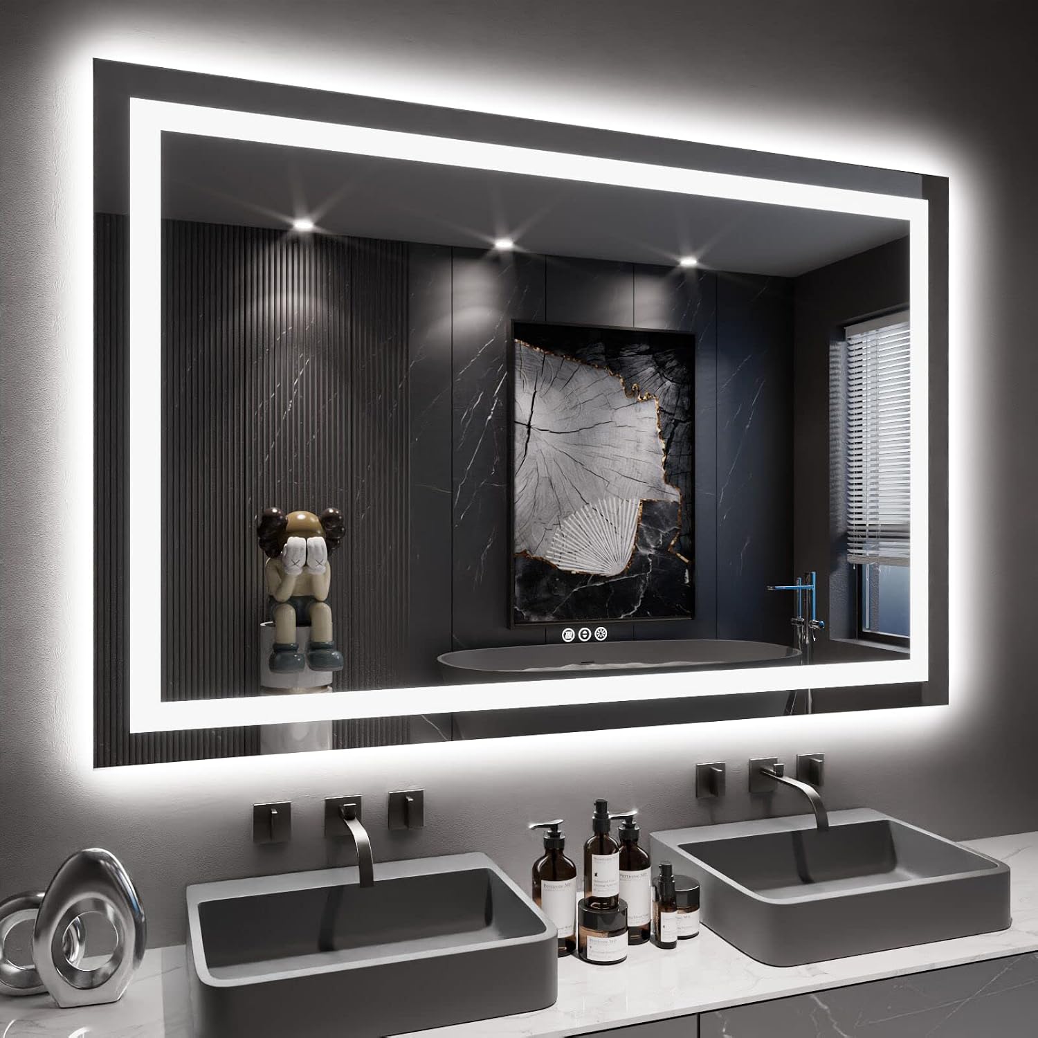 Loaao 60X40 Led Bathroom Mirror With Lights, Anti-Fog, Dimmable, Backlit + Front Lit, Lighted Bathroom Vanity Mirror For Wall, Memory Function, Tempered Glass, Etl Listed