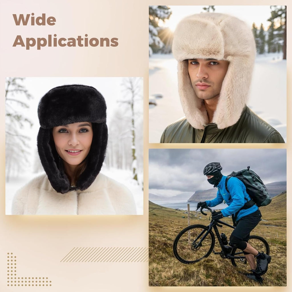 Cozy Plush Winter Hats Men Women Trapper Trooper Hat with Earflaps Windproof Russian Ushanka Hats Outdoor Skiing Cap