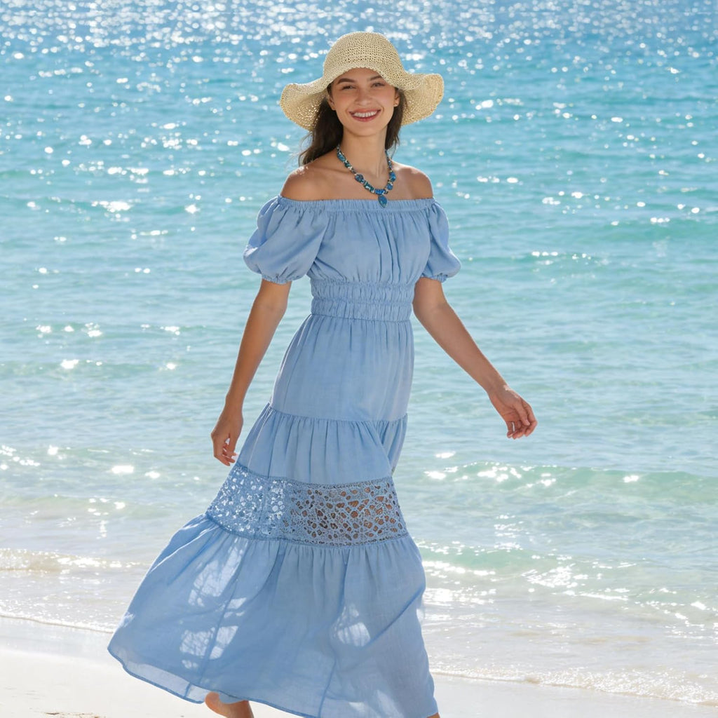 Oweisong Sun Hats for Women Wide Brim Floppy Beach Hats Packable Boho Crochet Straw Hat for Summer Vacation Travel