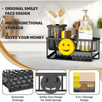 Sponge Holder For Kitchen Sink,Smiley Face Sink Caddy With Removable Brush Holder,Self-Draining Sponge Caddy For Sponge,Soap,Dish Brush,Scrubber,Kitchen Essentials And Gadgets