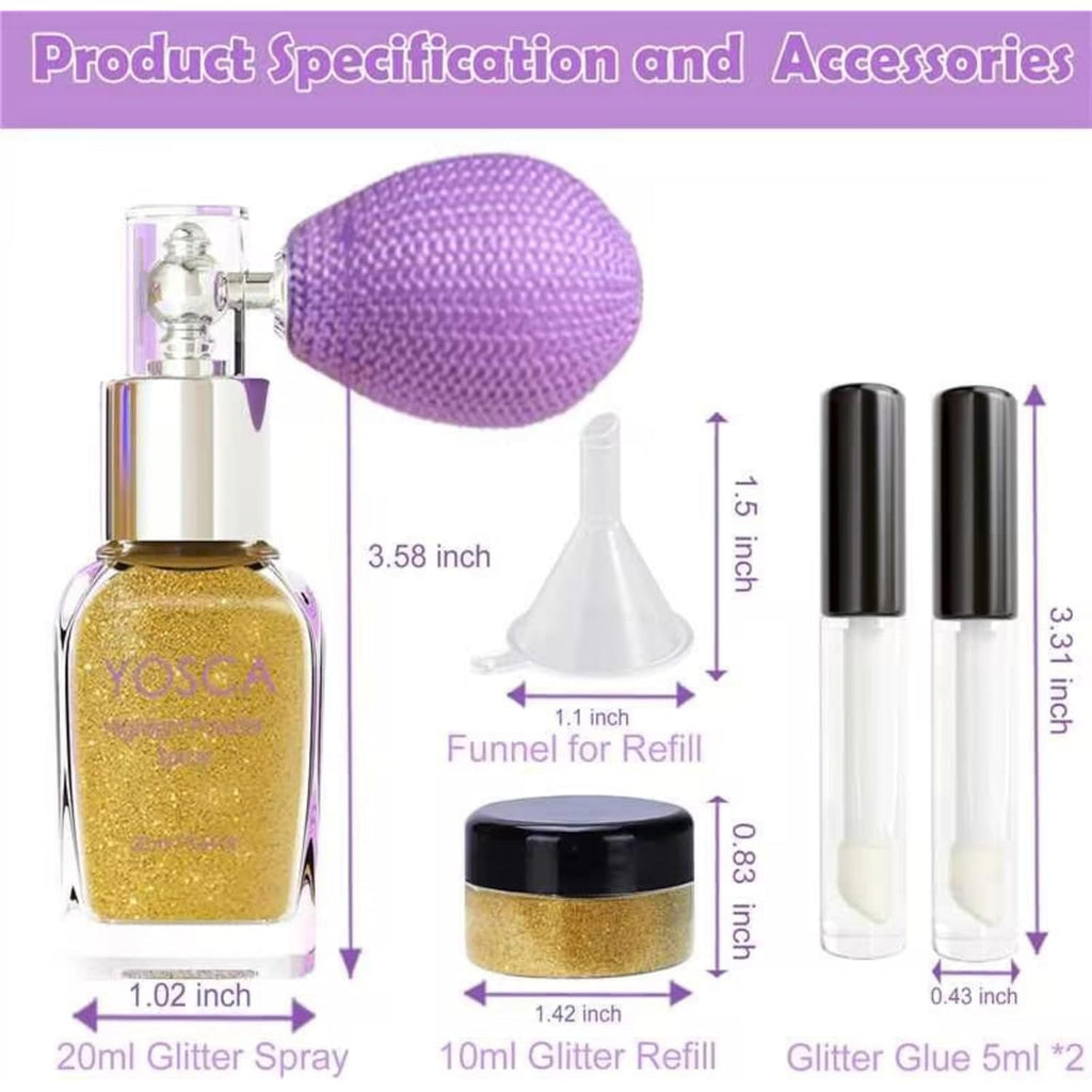 Yosca Body Glitter Spray, 30ML Loose Laser Body Shimmer Powder Holographic Hair Spray Silver Glitter Sparkle Highlighter Makeup Festival Rave Accessories for Clothes Hair Face Nail Art - Rainy Rainbow