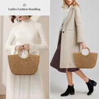 Women Summer Beach Bag, Straw Handbag Top Handle Big Capacity Travel Tote Purse Hand Woven Straw Large Hobo Bag
