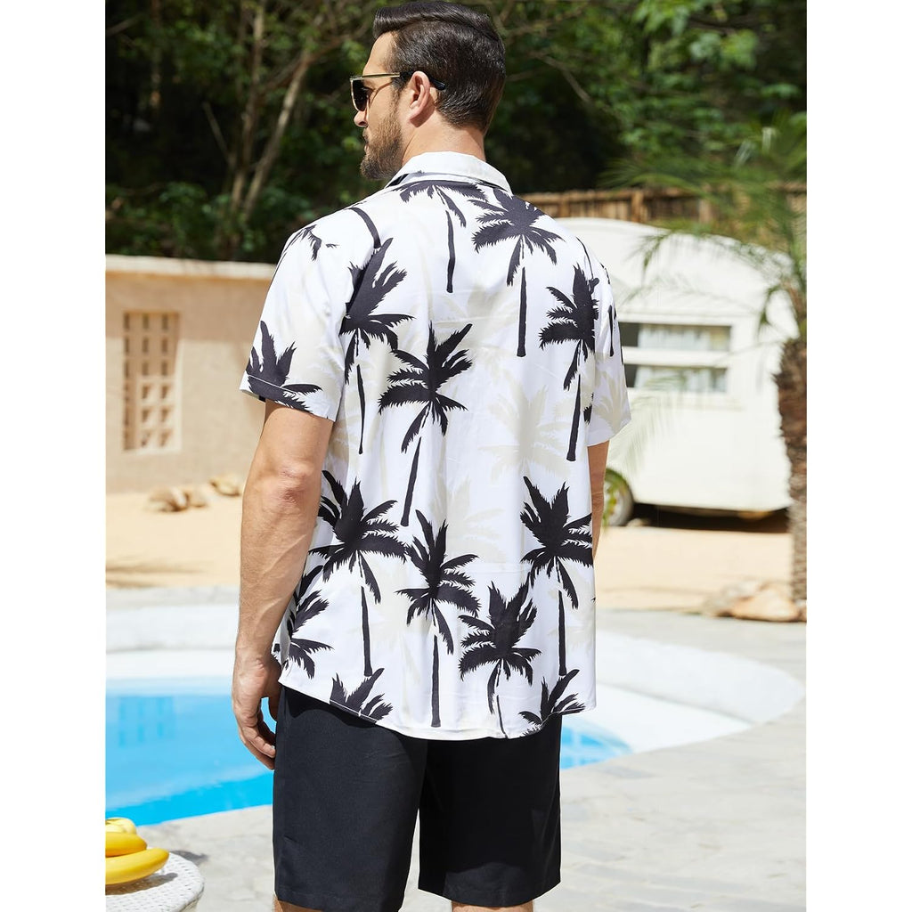 Yimoon Men'S Summer 2 Piece Outfits Tropical Print Short Sleeve Button Down Hawaiian Beach Shirt And Shorts Set