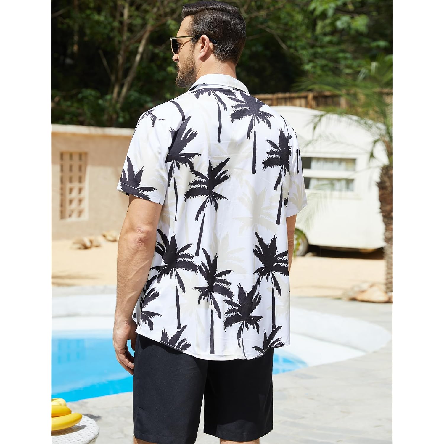 Yimoon Men'S Summer 2 Piece Outfits Tropical Print Short Sleeve Button Down Hawaiian Beach Shirt And Shorts Set