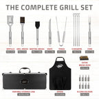Kaluns Grilling Accessories, Dad Gifts For Fathers Day, Grilling Gifts, Heavy Duty Stainless Steel Bbq Tool Set For Outdoor Grill With Aluminum Case And Apron, Birthday Gifts For Men Women