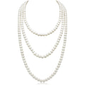 Long Pearl Necklaces for Women Cream White Faux Pearl Strand Layered Necklace Costume Jewelry