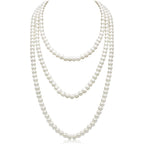 Long Pearl Necklaces for Women Cream White Faux Pearl Strand Layered Necklace Costume Jewelry