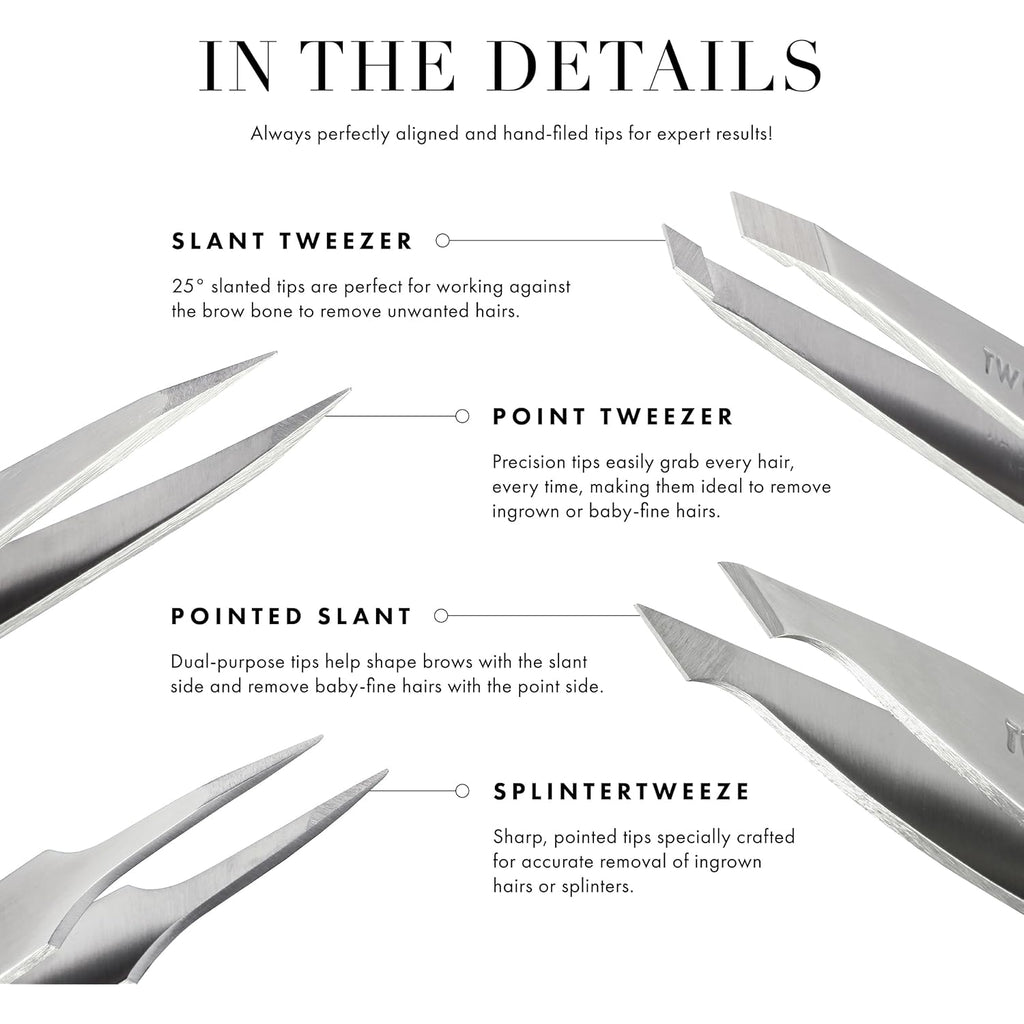 Tweezerman Paisley Petite Point and Slant Tweezer Set with Travel Case - Eyebrows for Women and Men