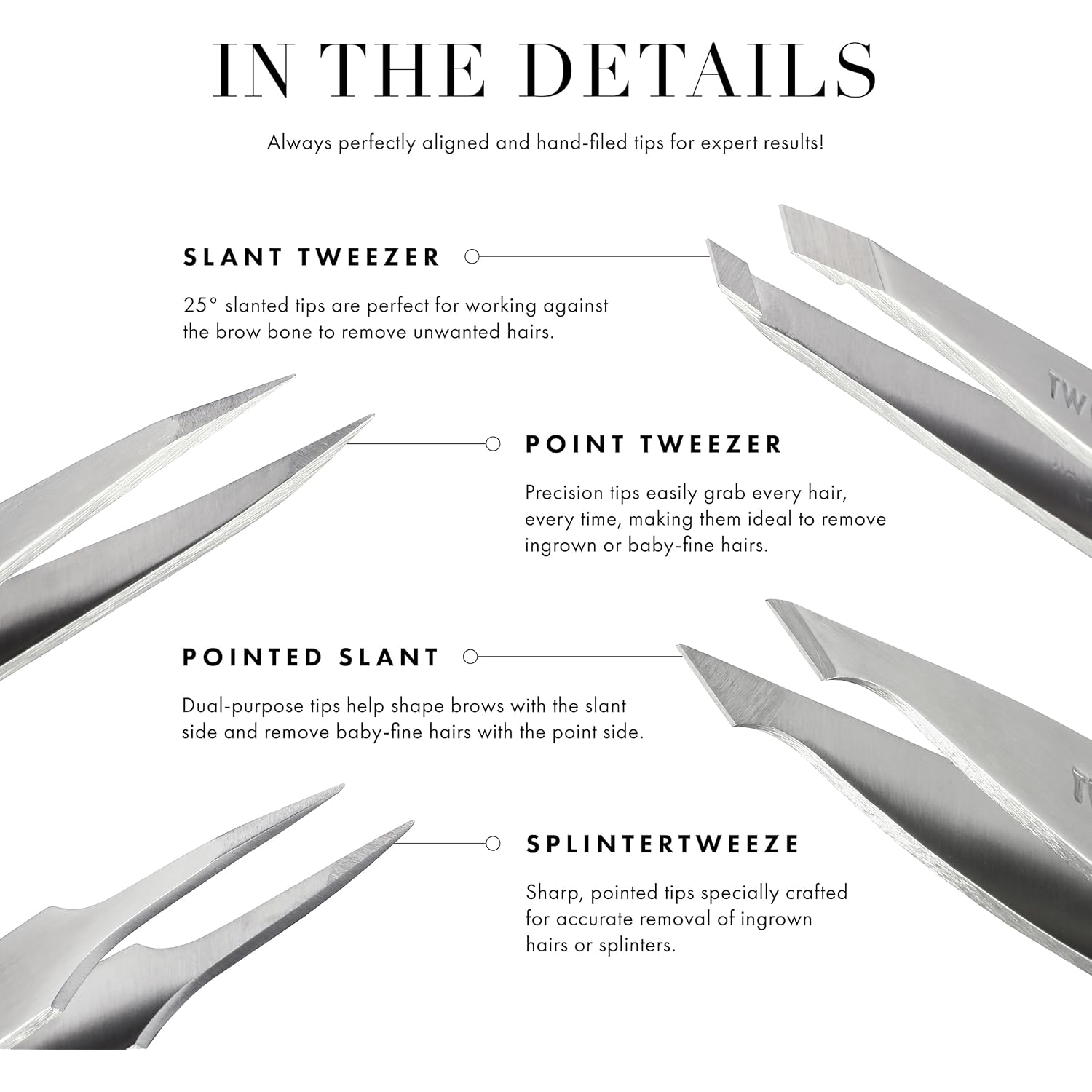 Tweezerman Black Stainless Steel Slant Tweezer - Eyebrow Tweezers for Women and Men