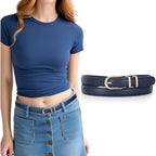 JASGOOD Womens Skinny Leather Belt Ladies Thin Faux Leather Belt with Gold/Silver Buckle for Jeans Dress Pants