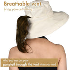 Sun Hats for Women Gardening Hat Wide Brim Ponytail Beach Sun Protection Breathable Cotton Summer Hat with Fold-Up Brim