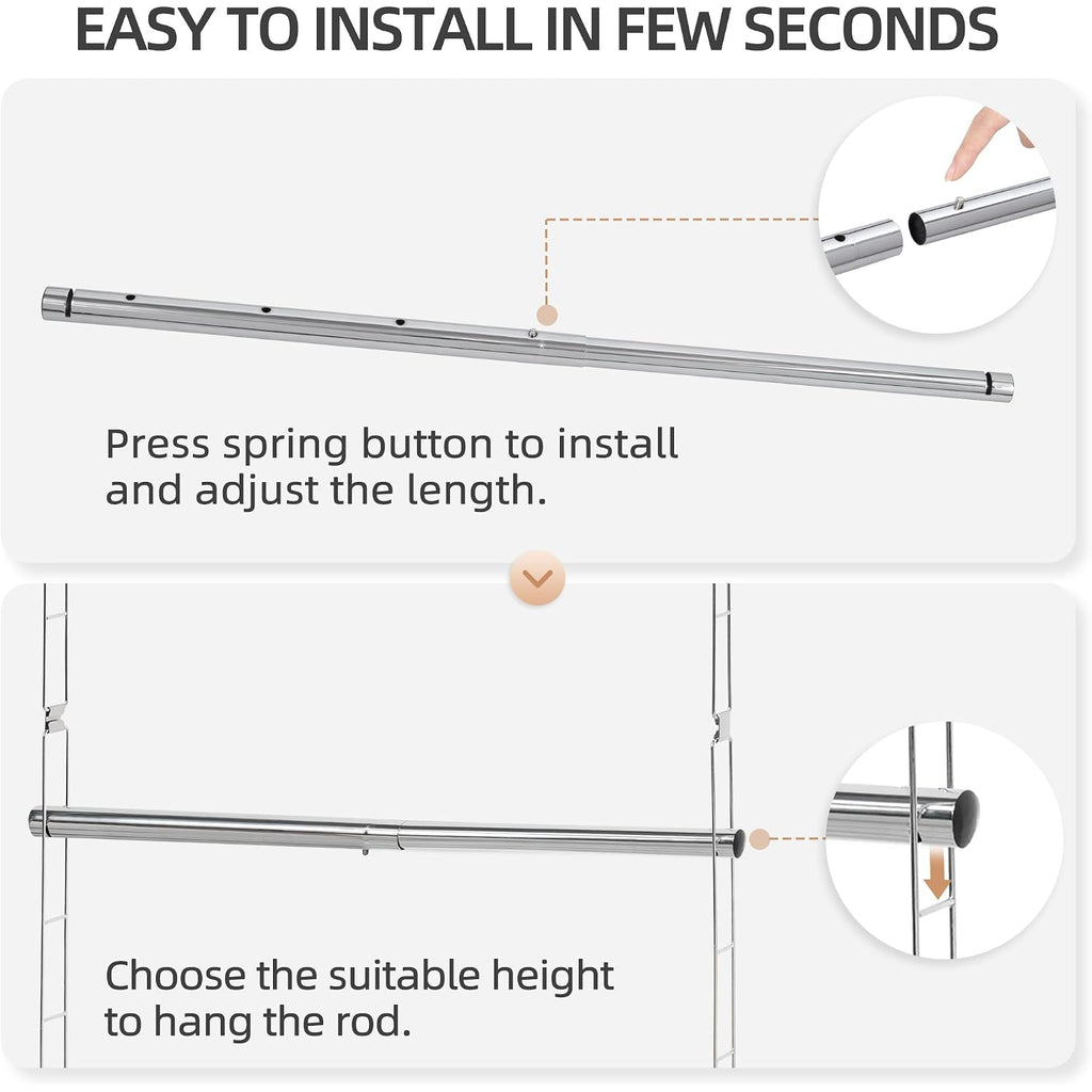 Storage Maniac Hanging Closet Rod, Adjustable Width And Height Closet Hanging Organizer, Space-Saving Clothes Hanging Bar, Closet Extender Hanging Rod Double Closet Hanging Rod, 2 Pack Chrome