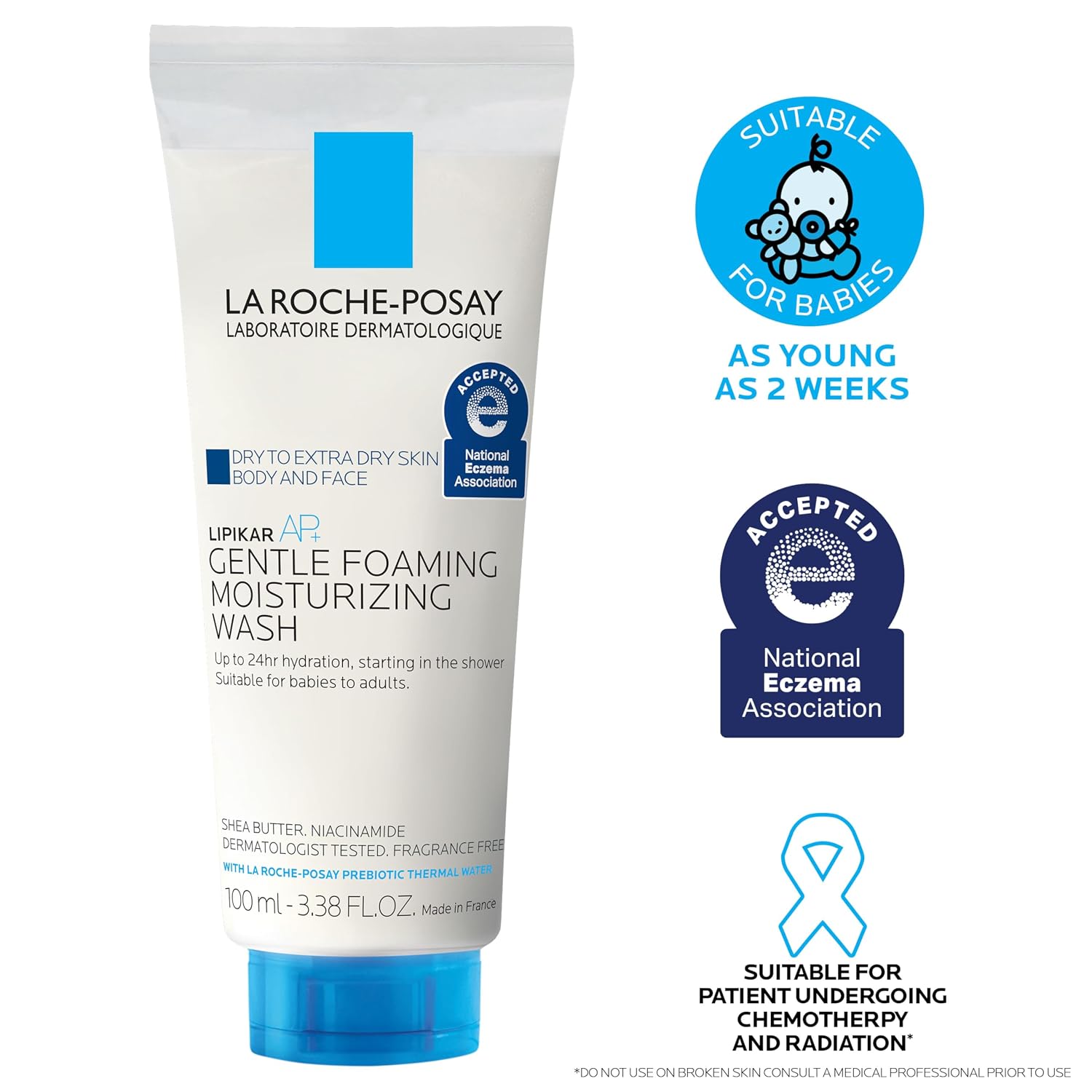 La Roche-Posay Lipikar Ap+ Gentle Foaming Moisturizing Wash, Shea Butter + Niacinamide + Glycerin, Moisturizing Body Wash For Dry Skin, National Eczema Association Accepted, Dermatologist Tested