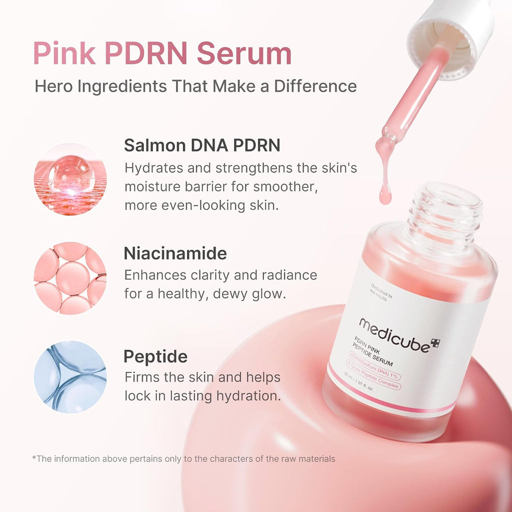 Medicube Pdrn Pink Peptide Serum With Salmon Dna | Pink Glow Serum With Peptides & Niacinamide For Hydration & Firm-Looking Skin | Uneven Tone Care | Korean Skincare, 1.01 Fl. Oz