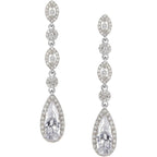 SWEETV Long Pear-Shaped Rose Gold Wedding Birdal Earrings for Brides, Bridesmaids, Crystal Chandelier Dangle Drop Earrings for Women Prom