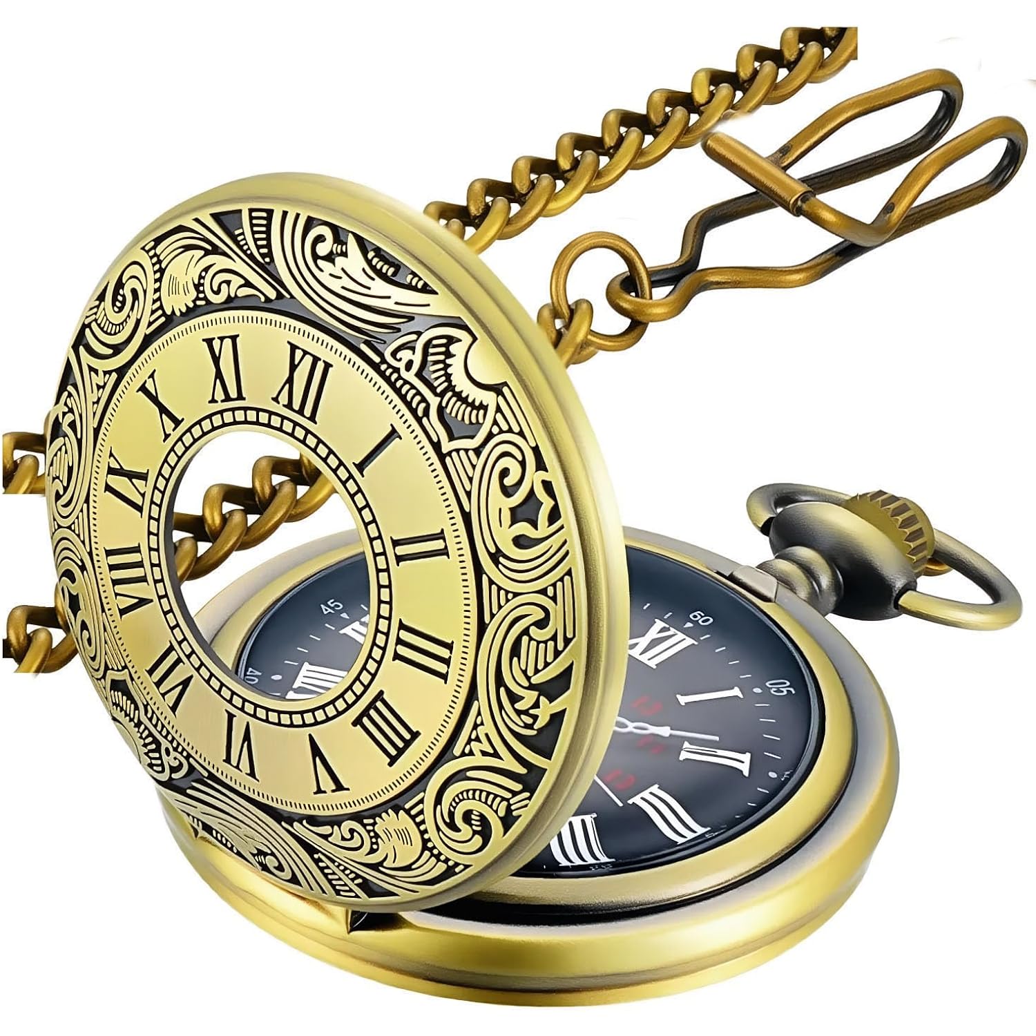 Lymfhch Vintage Pocket Watch Roman Numerals Scale Quartz Pocket Watches With Chain Christmas Graduation Birthday Gifts Fathers Day