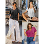 Athmile Womens T Shirts 2026 Short Sleeve V-Neck Shirts Cute Fit Summer Casual Tee Tops S-Xxl