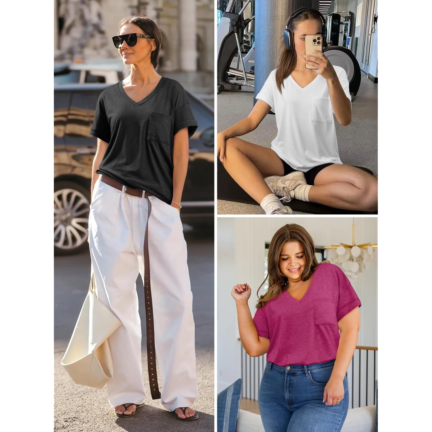 Athmile Womens T Shirts 2026 Short Sleeve V-Neck Shirts Cute Fit Summer Casual Tee Tops S-Xxl