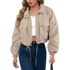 Womens Cropped Bomber Jacket 2026 Trendy Zip Up Lightweight Utility Anorak Coat With Pockets
