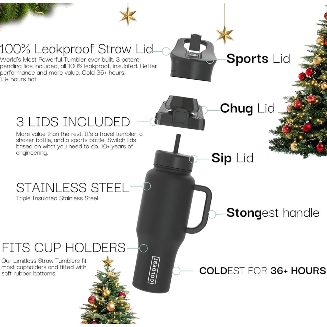 Coldest Tumbler With Handle And Straw, 100% Leak Proof Insulated Tumbler With Lid And Straw (3 Lids), Stainless Steel Tumblers For Women & Men, Cup Holder Friendly, 36 Oz (Camouflage Flag)