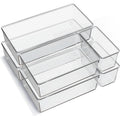 6 Pack Large Clear Plastic Drawer Organizer Trays, Acrylic Kitchen Drawer Organization And Storage Dividers, Non-Slip Storage Bins For Makeup, Kitchen Utensils, Bathroom, Jewelries And Office Desk