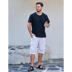Best South Mens Cargo Shorts With 8 Pockets Casual Long Blew Knee Capri 3/4 Pants Relaxed Fit Work Fishing Hiking