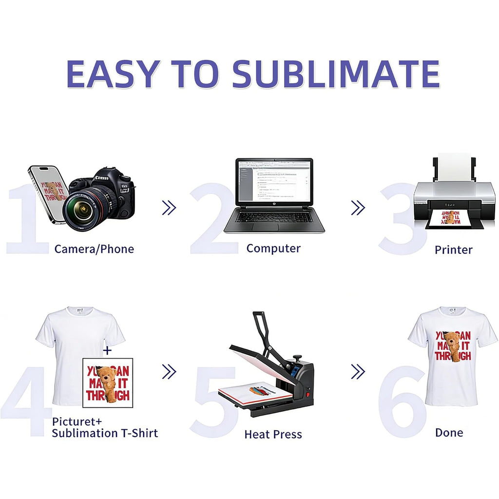 6 Pcs Sublimation Blanks T Shirts Bulk Unisex White Polyester | Multiple Sizes Wholesale Customized Shirts For Heat Transfer Printing Crew Neck
