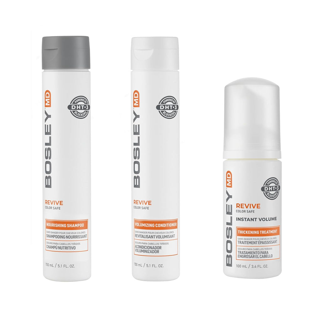 Bosleymd Bosrevive Color-Safe Hair Care Kit For Thinning Hair, Starter Size (30 Days) – Shampoo, Conditioner & Thickening Treatment With Biotin, Panthenol & Botanical Extracts
