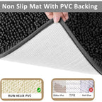 Bathroom Rugs Set Non Slip 3 Piece Bath Mat Washable Chenille Bath Rugs with PVC Backing Bath Carpet,Absorbent Bathroom Mats with Toilet Rug,Bath Mats for Bathroom,Bedroom, Kitchen,Tub,Home Decor