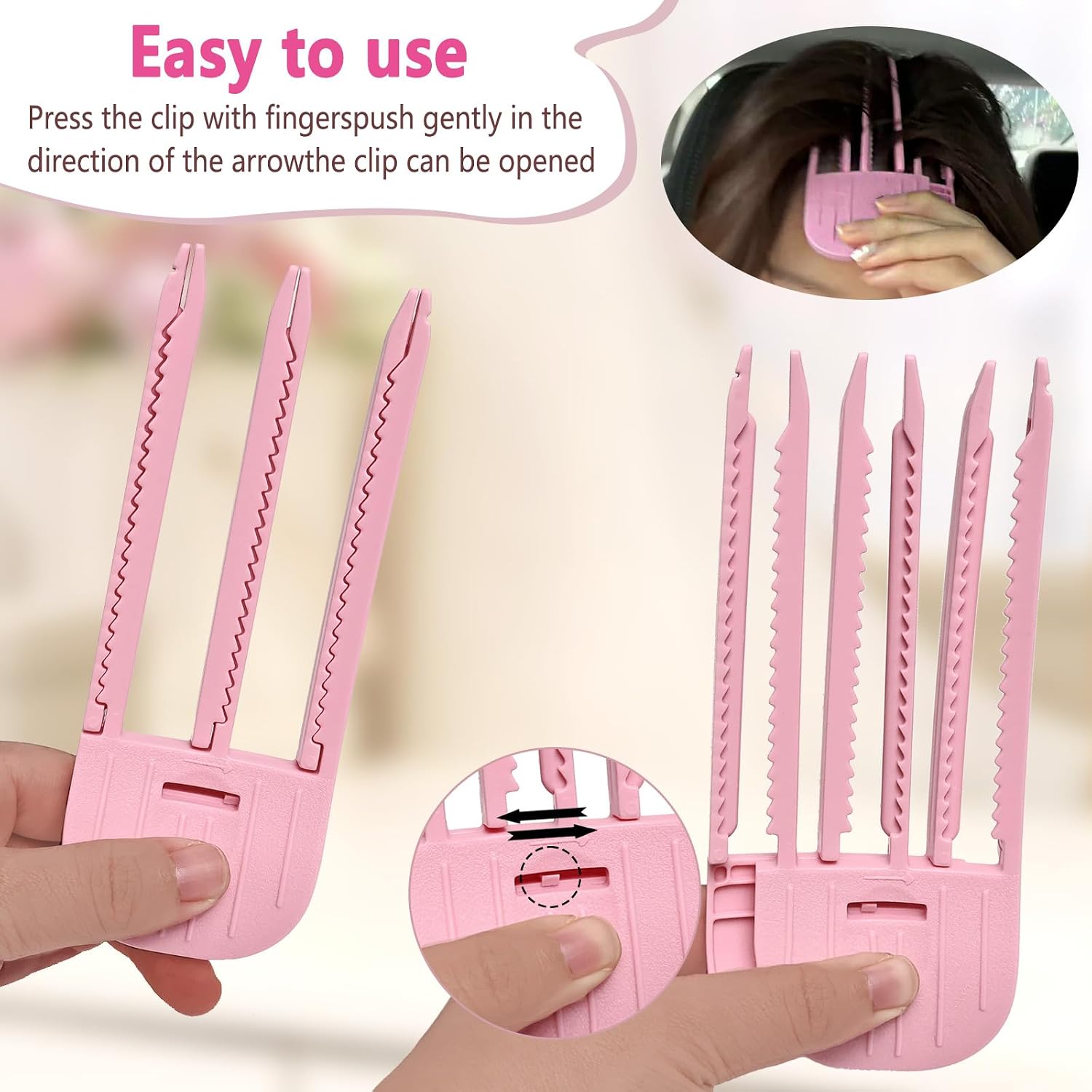 2-Pack Hair Volume Clip, Root Clips For Curly Hair Volume Lift | 6-Teeth And 3-Teeth Design, Heat-Resistant Pink Plastic, Root Lifter Hair Tool, Styling Accessory For Fine Strands