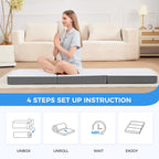 Masvis Trifold Mattress, 4 Inch Memory Foam Foldable Mattress With Washable Cover, Tri-Folding Floor Bed For Camping, Twin