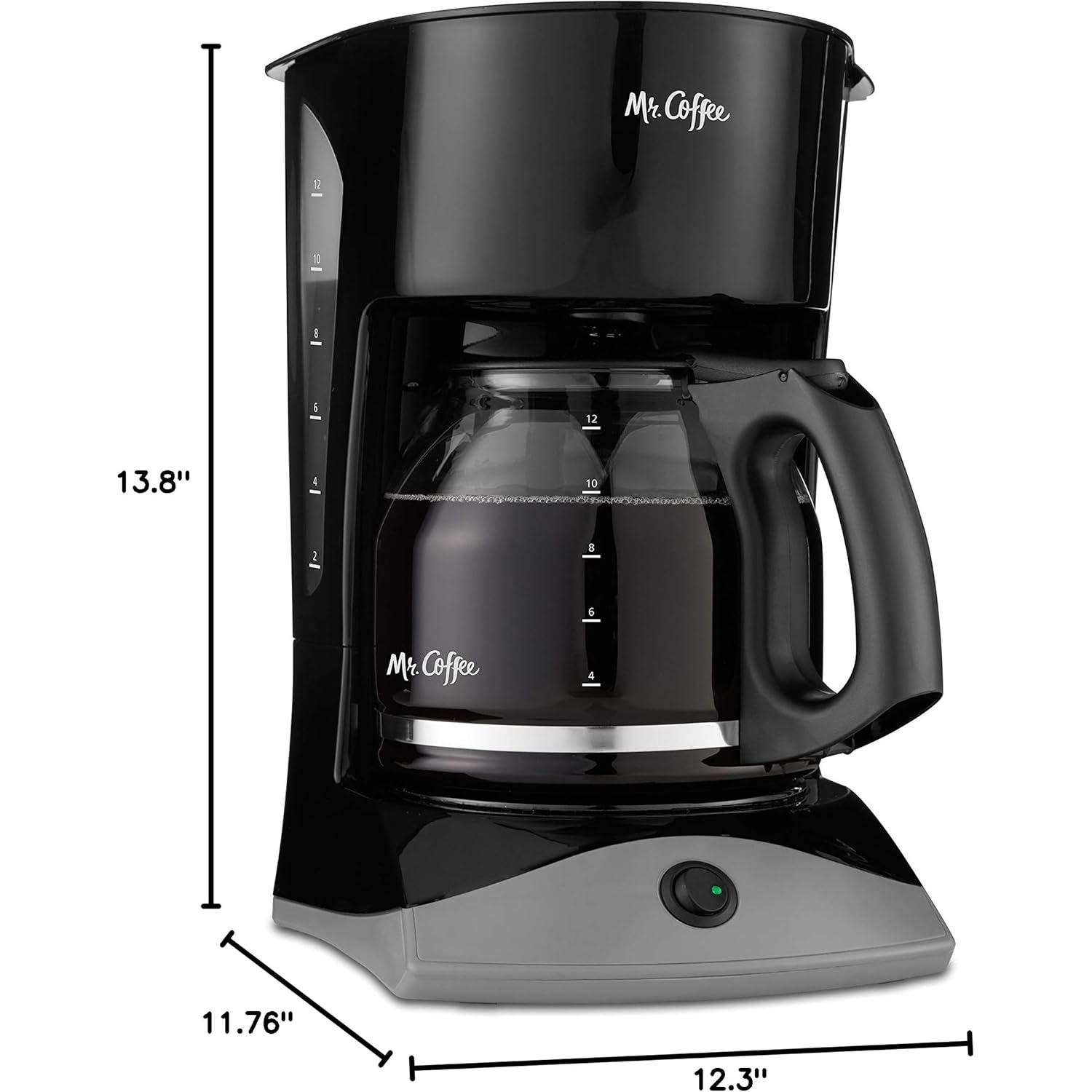 Mr. Coffee Black Coffee Maker, 12 Cups, with Auto Pause and Glass Carafe, Perfect for Home and Office Use