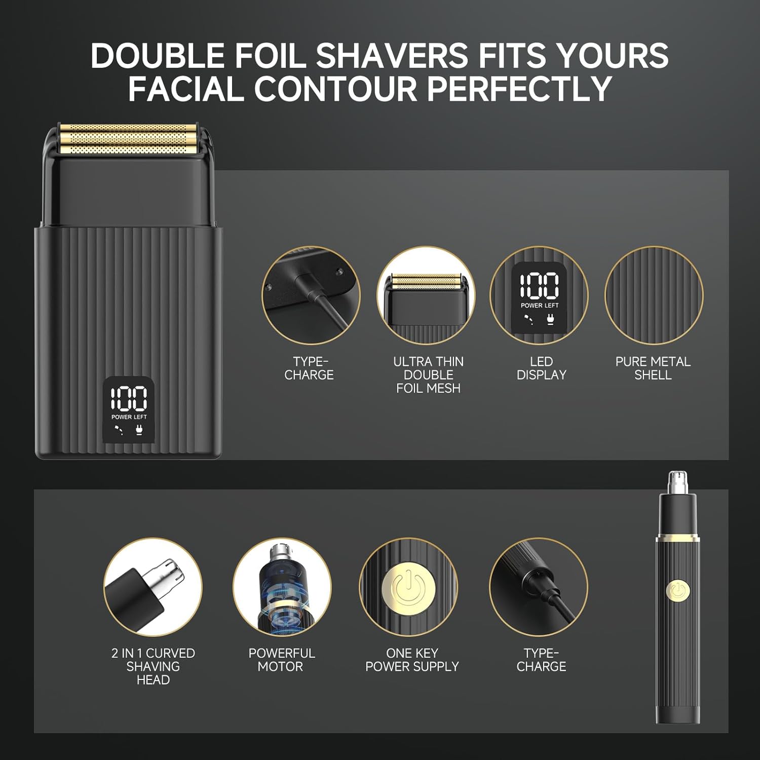 GTS Hair Clippers for Men Professional, Beard Trimmer Kits & Sets, Cordless Mens Hair Trimmer, Electric Shavers, Haircutting Machine with LED Display, for Barber 4 in 1