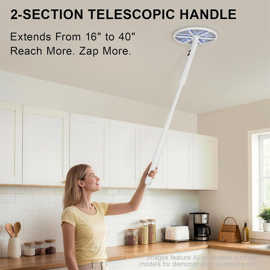 Rotating Head Electric Fly Swatter For Indoors With 16–40" Telescopic Handle, 4000V 2-In-1 Uv Usb Rechargeable Bug Zapper Indoor Outdoor, Fly Mosquito Zapper Killer Catcher Trap For Ceilings And Walls
