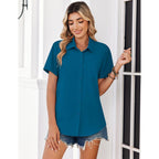 Women Blouses Short Sleeve Button Down Shirts Business Casual Dressy Work Tops Summer Spring Clothes
